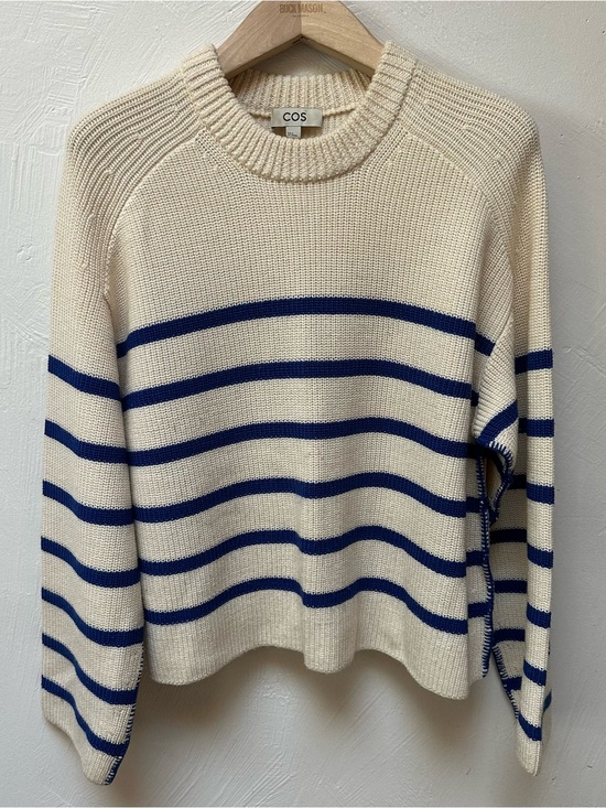 COS Sweaters - COS Cream Sweater with Blue Breton Stripes